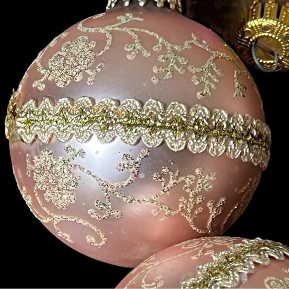 Antique Pink and Gold Mercury Glass Christmas Ornaments - Krebs Bells and Balls - Picture 3 of 8